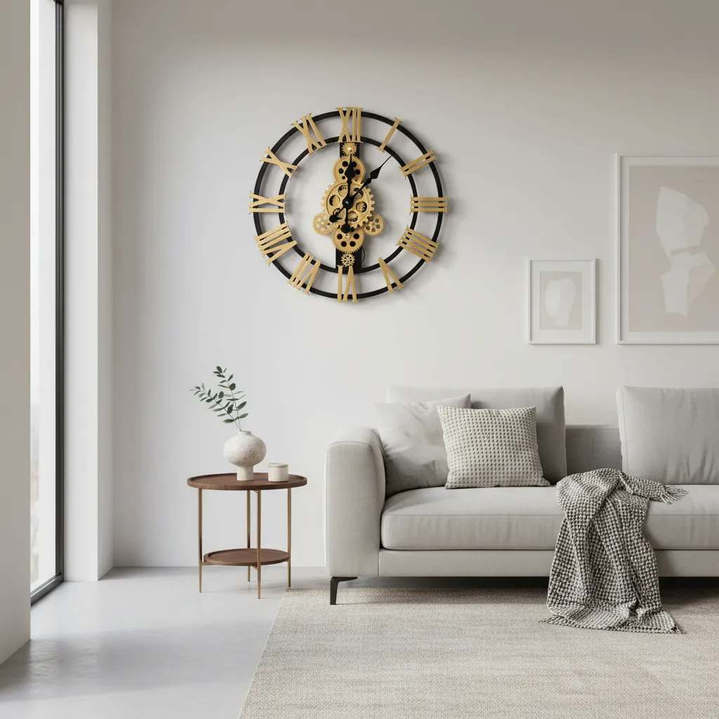 Reloj De Pared Vintage Transparente de 40cm Dorado