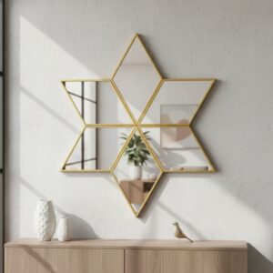 Espejo Decorativo, Diseño Estrella Modular 49cm Dorado