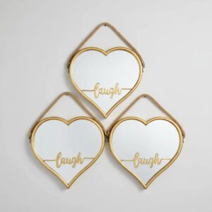 Set 3 Espejos Decorativos, Diseño Corazón 24cm C/u