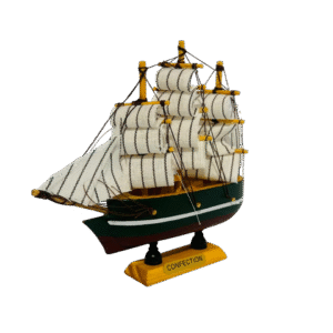 Adorno: Barco Velero De Madera 13cm, Color Verde oscuro