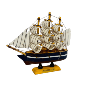 Adorno: Barco Velero De Madera 13cm, Color Azul