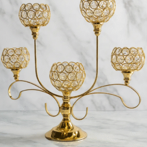 Candelabro Dorado De 5 Brazos Con Cristales