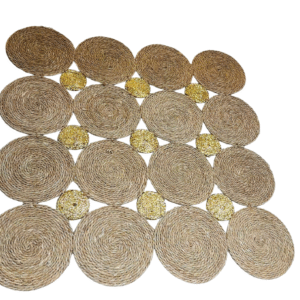 Alfombra De Yute 120cm Color Natural Con Detalles Dorados