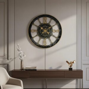 Reloj Decorativo De Pared Color Negro Y Dorado 50cm