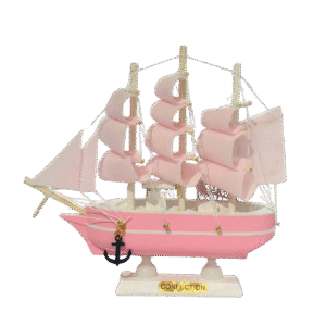 Decoración: Barco Velero De Madera 15cm Color Rosa