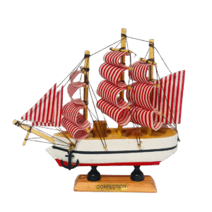 Decoración: Barco Velero De Madera 15cm Color Rojo