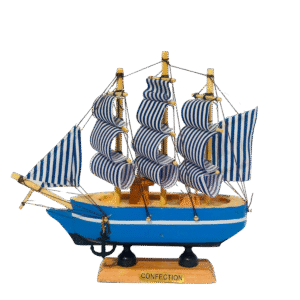 Decoración: Barco Velero De Madera 15cm Color Azul