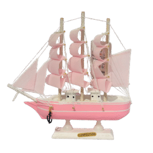 Decoración: Barco Velero De Madera 19cm, Color Rosa