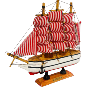 Decoración: Barco Velero De Madera 19cm, Color Rojo