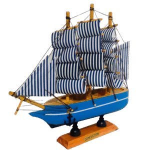 Decoración: Barco Velero De Madera 19cm, Color Azul