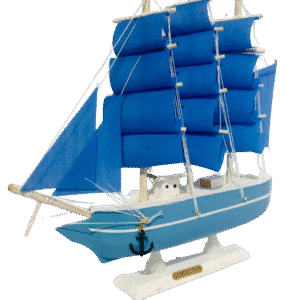 Decoración: Barco Velero De Madera 23cm, Color Celeste