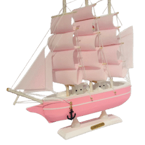 Decoración: Barco Velero De Madera 23cm, Color Rosa