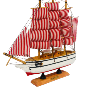 Decoración: Barco Velero De Madera 23cm, Color Rojo