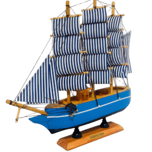 Decoración: Barco Velero De Madera 23cm, Color Azul