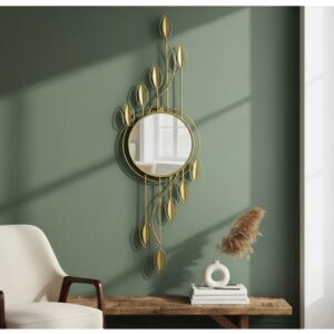 Espejo Decorativo Dorado 116cm, Diseño Hojas