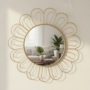 Espejo Decorativo Dorado 85cm, Diseño Flor