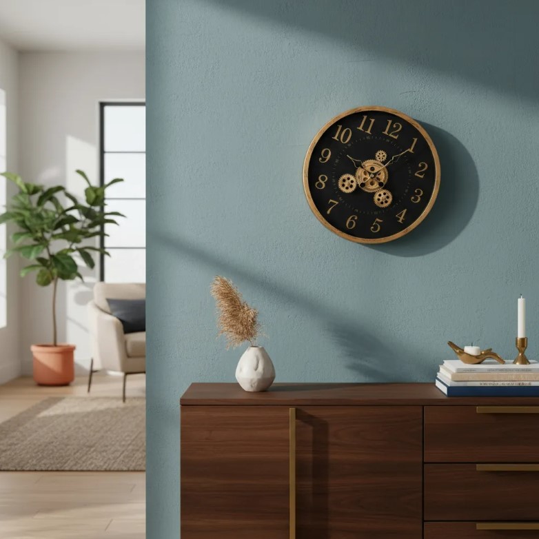 Reloj Decorativo De Pared Con Detalles Dorados 37cm, Color Negro ...