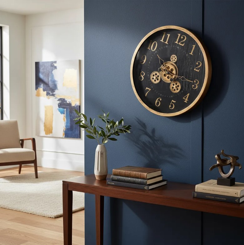 Reloj Decorativo De Pared Con Detalles Dorados 37cm, Color Negro ...