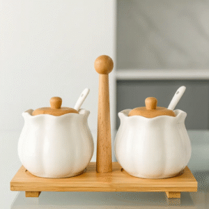 Set 2 Frascos De Condimentos Con Tapas De Bambu Y Madera