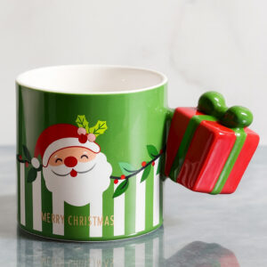 Taza Navideña Con Diseño De Regalo En 3D Color Verde
