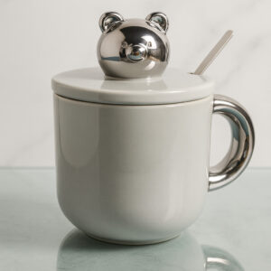 Taza De Porcelana Con Diseño De Oso, Color Gris