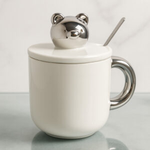 Taza De Porcelana Con Diseño De Oso, Color Blanco