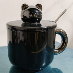 Taza De Porcelana Con Diseño De Oso, Color Negro