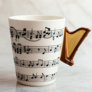 Taza Con Diseño Musical Y Arpa En 3D