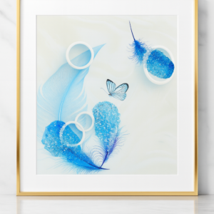 Cuadro con Plumas Azules y Mariposa Moderno 60x60cm