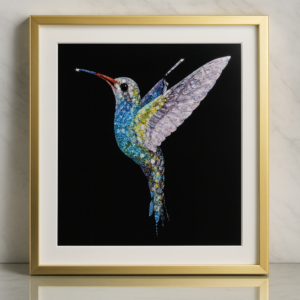 Cuadro Colibrí con Marco Dorado Izquierdo 60x60cm