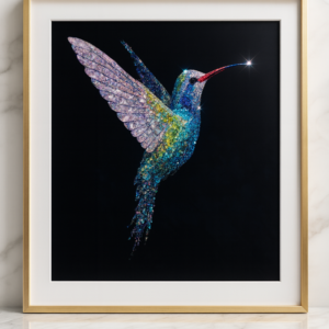 Cuadro Colibrí con Marco Dorado Derecho 60x60cm