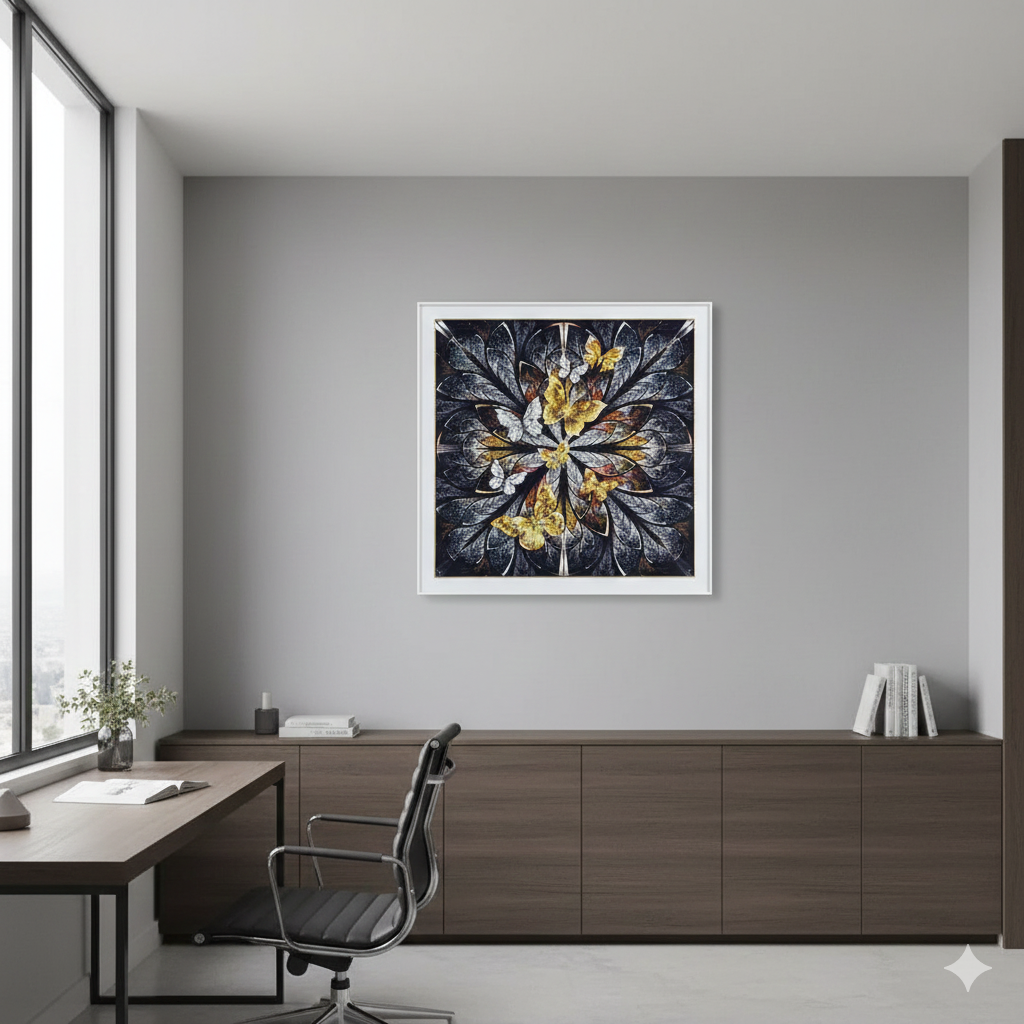 Cuadro de mariposas en tonos dorados y blancos 80x80cm - Imagen 2