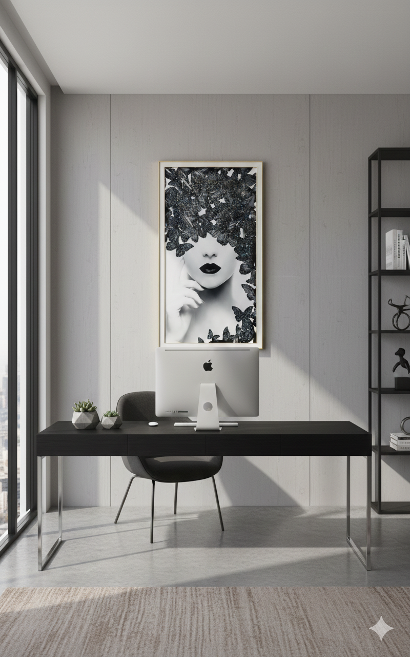 Cuadro Minimalista De Rostro Y Mariposas 80x140cm - Imagen 2