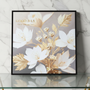 Cuadro Minimalista Flores Blancas y Dorado 60x60cm