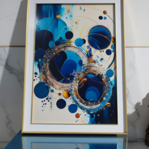 Cuadro Abstracto Moderno Azul y Dorado 50x70cm