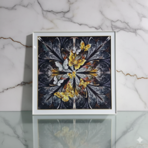 Cuadro de mariposas en tonos dorados y blancos 80x80cm