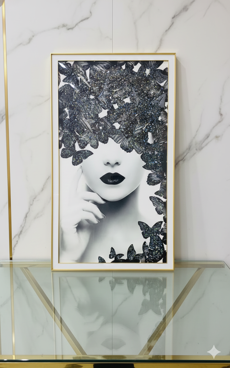 Cuadro Minimalista De Rostro Y Mariposas 80x140cm
