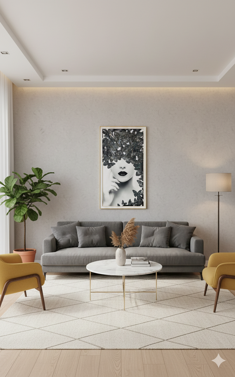 Cuadro Minimalista De Rostro Y Mariposas 80x140cm - Imagen 3