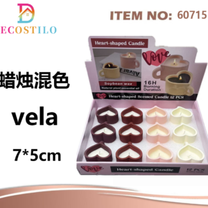 caja 12 velas aromaticas forma de corazon 7*5 cm