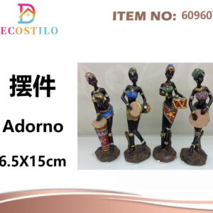4 adornos de resina mujeres africanas 6.5x15 cm